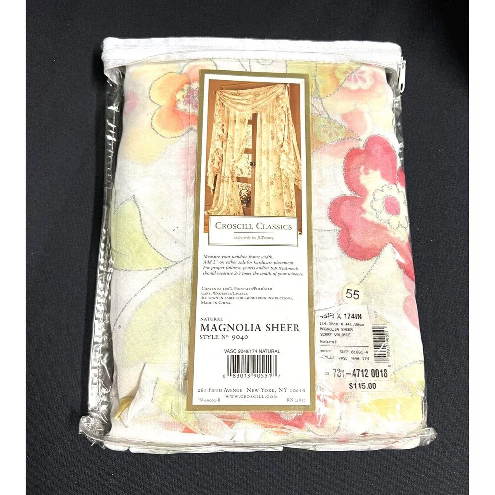 Croscill Classics Magnolia Ruffled Scarf Valance Floral 45